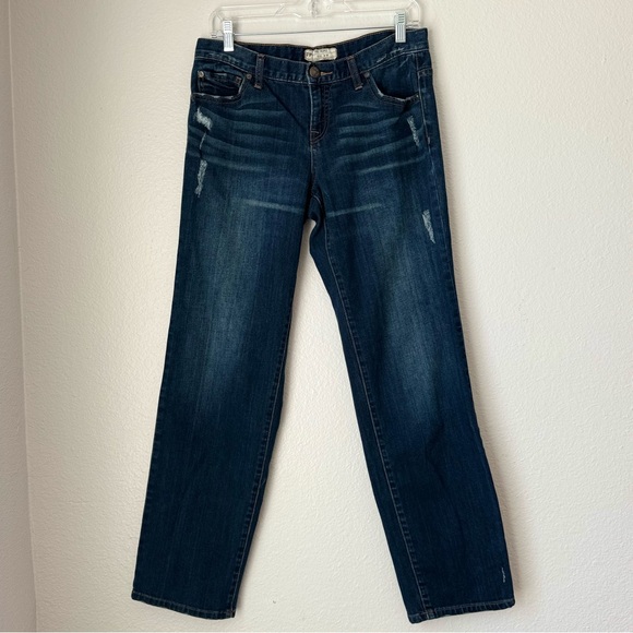 Free People Jeans Womens Size 28 Blue Dark Wash Stretch Straight distressed - Picture 14 of 15